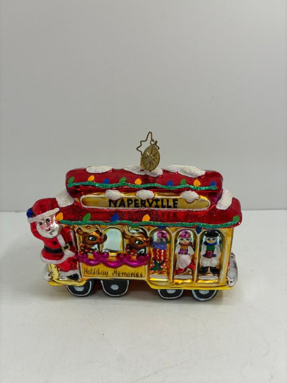 Naperville Radko Holiday Memories Trolley Christmas Ornament With Santa & Reinde